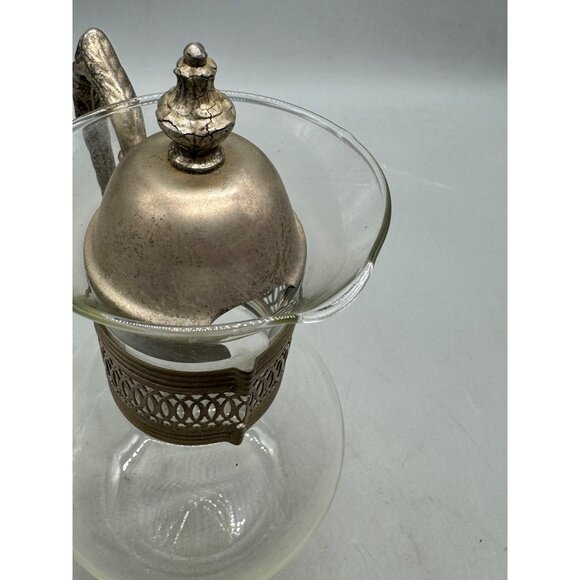 Vintage Glass Carafe Ornate Metal Handle & Lid 8=10.5" Tall Elegant Design READ - Picture 6 of 12